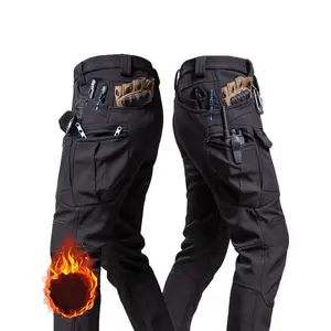 Waterproof Windproof Soft Shell Fleece Lined Tactical Pants - Men's Outdoor Military Work Pants - Polyester 90.70% Spandex 9.30%, Mid Waist, Regular Fit, 320g/m2, Breathable Overall Small Trouser Operator Beige Plain Workwear Casual Menswear Belt Pockets