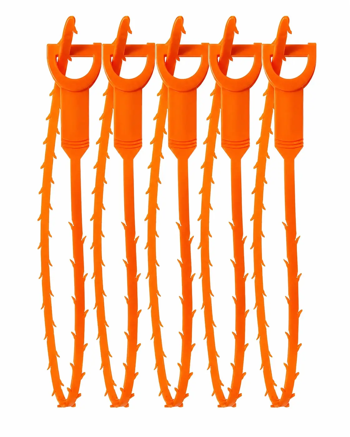5PCS Drain Hair Cleaner Tool, Flexible Barbed Drain Cleaning Sticks for Sink, Shower and Bathroom, Helps Remove Hair and Debris, Easy Grip Orange Drain Cleaner Set
