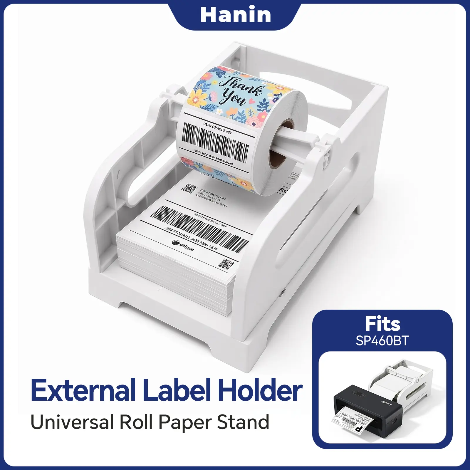 Hanin External Label Holder for Desktop Shipping Label Printers - Compatible with Fanfold and Roll Labels, Universal Thermal Printer Paper Tray