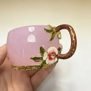 Blush Pink Floral Branch Ceramic TeaCup – Artisanal Jianzhan