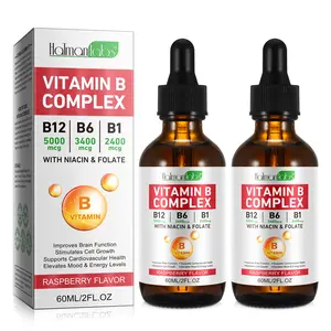 【NEW】Hatmanlabs Vitamin B Complex Liquid Drops - B12 5000mcg with B6, B1, Niacin & Folic Acid, Sublingual B Vitamin Drops for Energy Metabolism, Brain Function & Heart Health Support*, Natural Raspberry Flavor, Made in USA, 2fl oz (60ml) Dietary Edible