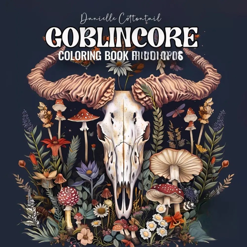 Goblincore Adult Coloring Book - 52 Aesthetic 8.5 x 8.5 Inches Forest Vibes Images of Wild Mushrooms, Flowers, Plants, Insects for Entertainment & Relaxation
