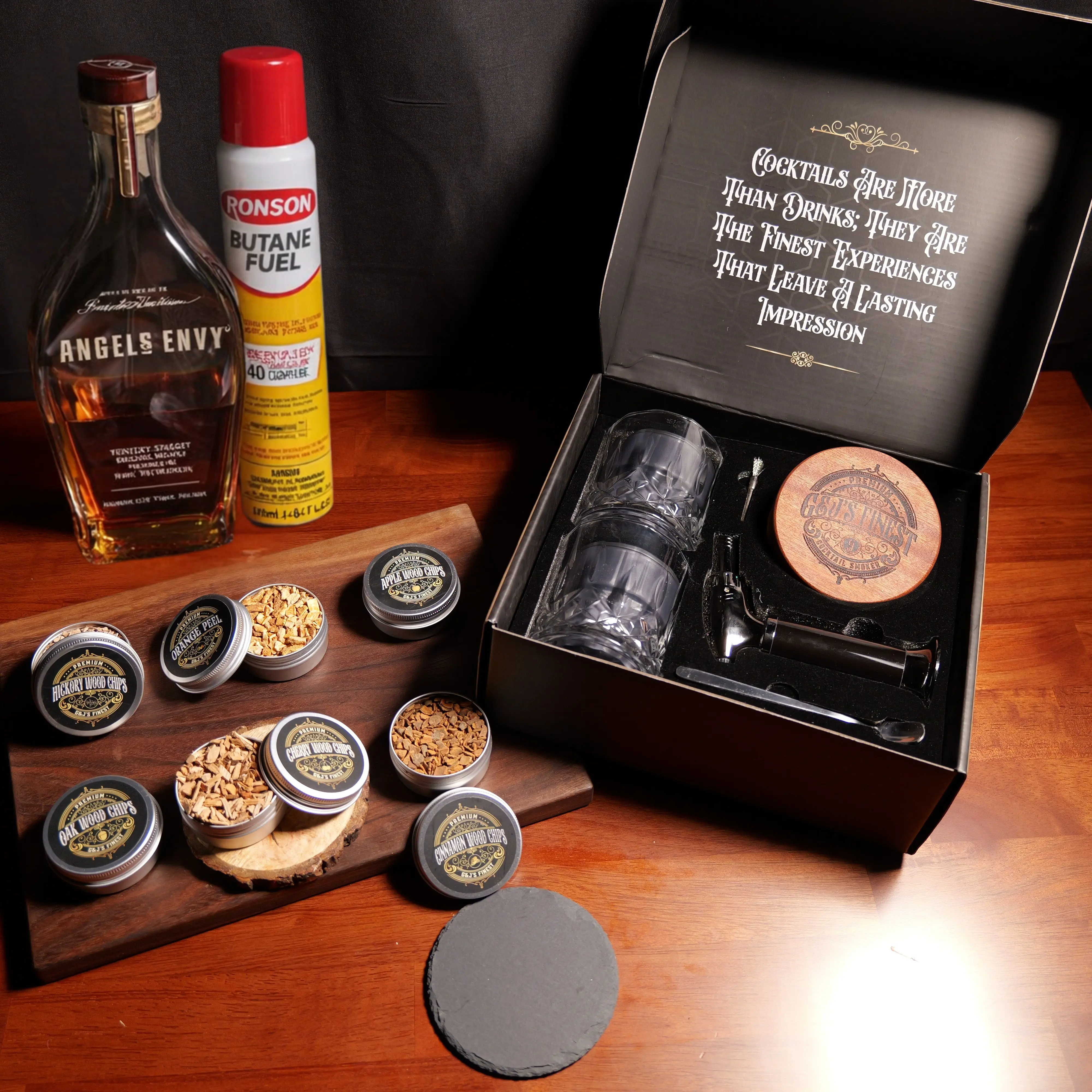 Whiskey Smoker Kit with Torch, 2 Glasses, 6 Wood Chips BUTANE Included