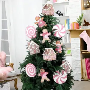 6/12pcs Large Pink Candy and Gingerbread Christmas Tree Picking Gingerbread Christmas Decorations with Stickers Cute Decorations Christmas Tree Top Home School Office Garden Terrace Winter Vase Holiday