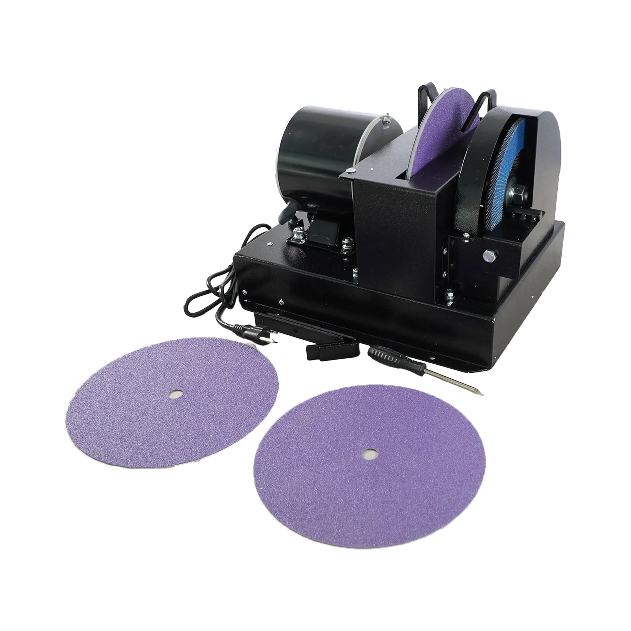 Lawn Mower Blade Sharpener 1/2 HP 375W Bench Grinder, 7-Inch Grinding Wheel & 9-Inch Sanding Disc 60 Grit Ceramic, 30°/40° Angle Guides, for High Lift, Low Lift, Gator & Flat Mower Blades