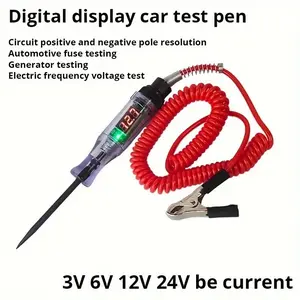 Versatile Automotive Circuit Tester Pen, Digital Display, Long Probe for Cars, Trucks & Boats, 6v-24v Dc Voltage, Essential Diagnostic Tool