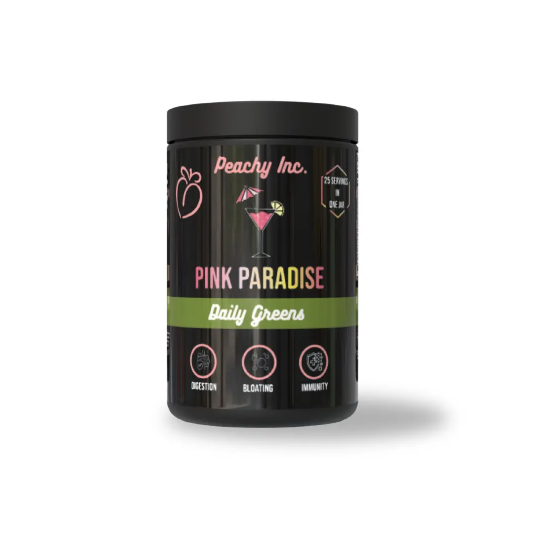 Peachy Inc. Pink Paradise Greens Dietary Supplement - Strawberry Lemonade Flavor, Natural Daily Wellness Formula, 25 Servings, Antioxidants for Digestion, Bloating Support, Immunity & Energy, Non-GMO
