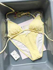 Women's New Fashion Beach Vacation Two-Piece Plaid Print Bikini Swimsuit, Plaid Pattern, Fitted Style, All Seasons, Casual Wear