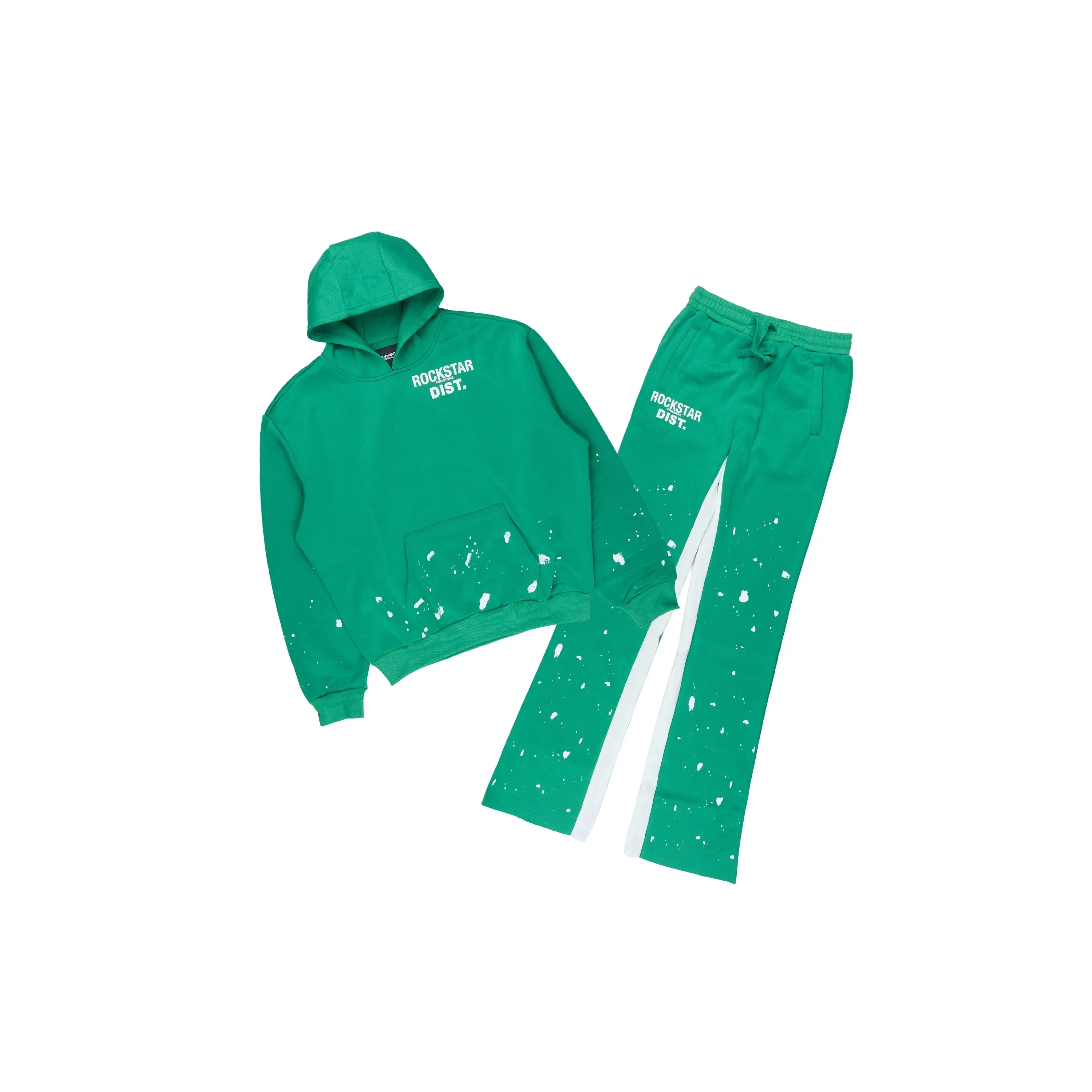 Boys Raffer 2.0 Green/White Hoodie/Stacked Flare Track Set
