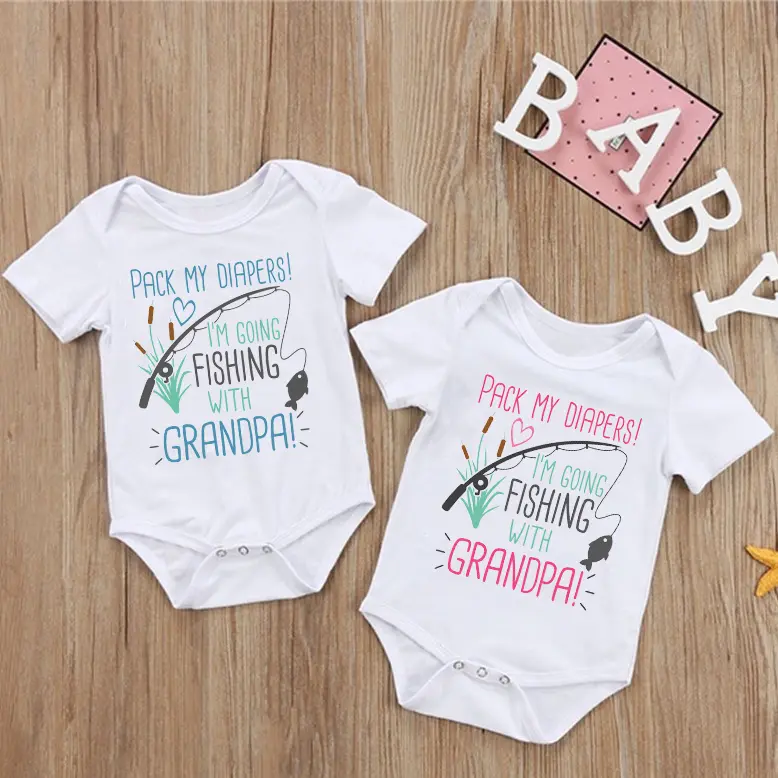 Funny Grandpa's Fishing Buddy Baby Bodysuit - 100% Soft Cotton Bodysuit Clothes for Newborn Boys, Fun Baby Shower Gift, Fun Themed Bodysuits