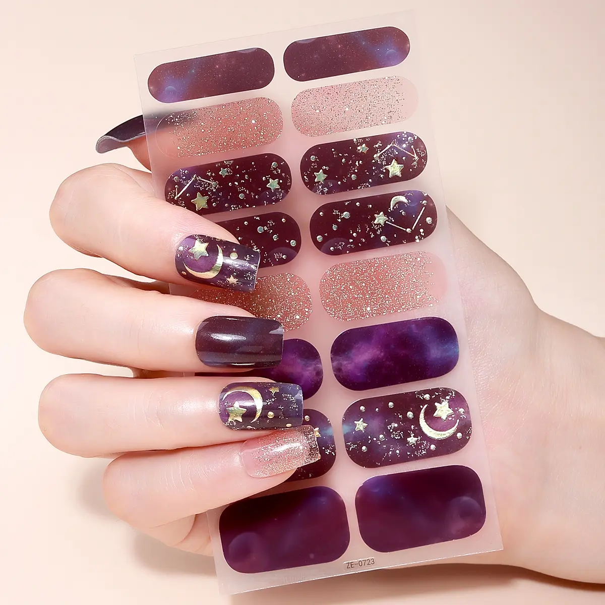 Gradient Full Nail Polish Strips, Shiny Starry Sky Irresistible Glitter Decorative Nails Self-Adhesive Nail Stickers, DIY Home Nail Art Design Kit, Nail Art Supplies for Women