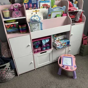 FOTOSOK Toy Storage Organizer with  8 Storage Cubbies and 2 Movable Drawers, Toy Organizer with Hidden Wheels and 3-Tier Kids Bookshelf, Multifunctional Floor Storage Chest for Playroom