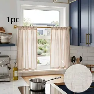 1pc French Country Style Linen Look Short Drapes, Ideal for Kitchen/dining Room/study, Breathable Natural Fabric, Privacy Protection, Spring/summer