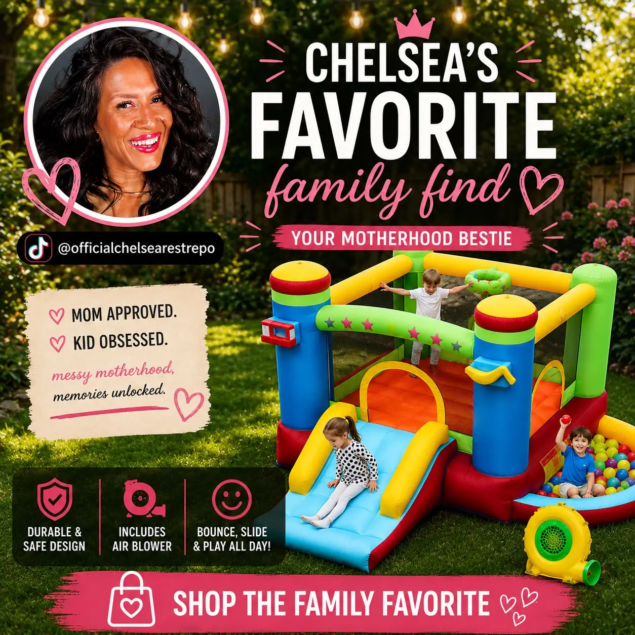 【officialchelsearestrepo Recommended】Costzon Inflatable Bounce House with Air Blower & Ball Pit, Mini Bounce House with Slide for Backyard Birthday Party Gifts for 3-12,No Ocean Ball & Basketball Included