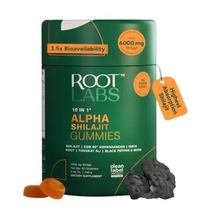 Root Labs Alpha 10-in-1 Shilajit Gummies 4000 mg  | Energy, Stamina & Focus | Zero Sugar | KSM-66 Ashwagandha, Tongkat Ali, Maca | Vegan | 60 Count
