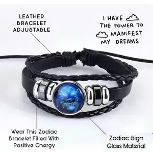 Zodiac Signs Spirit Bracelet for Women Men Adjustable 12 Constellation Bracelet Multilayer in  Black Leather Bracelets Bracelet for Women Men Birthday Jewelry Couples valentines day