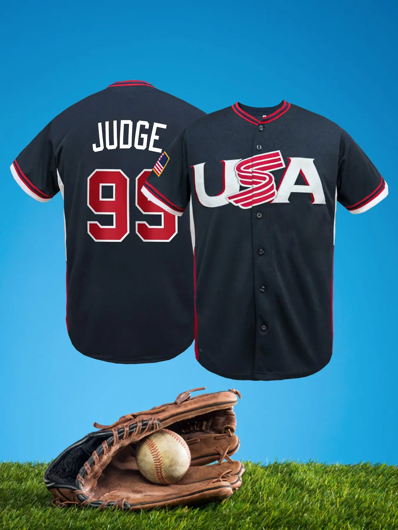 Unisex #99 USA Embroidered Baseball Jersey, Stitched Breathable Short Sleeve Athletic Top, Casual Sports Top, Classic V-Neck Button-Down Sports Shirt for Outdoor Activity Theme Party Holiday Gift Daily Use, Sports Clothing