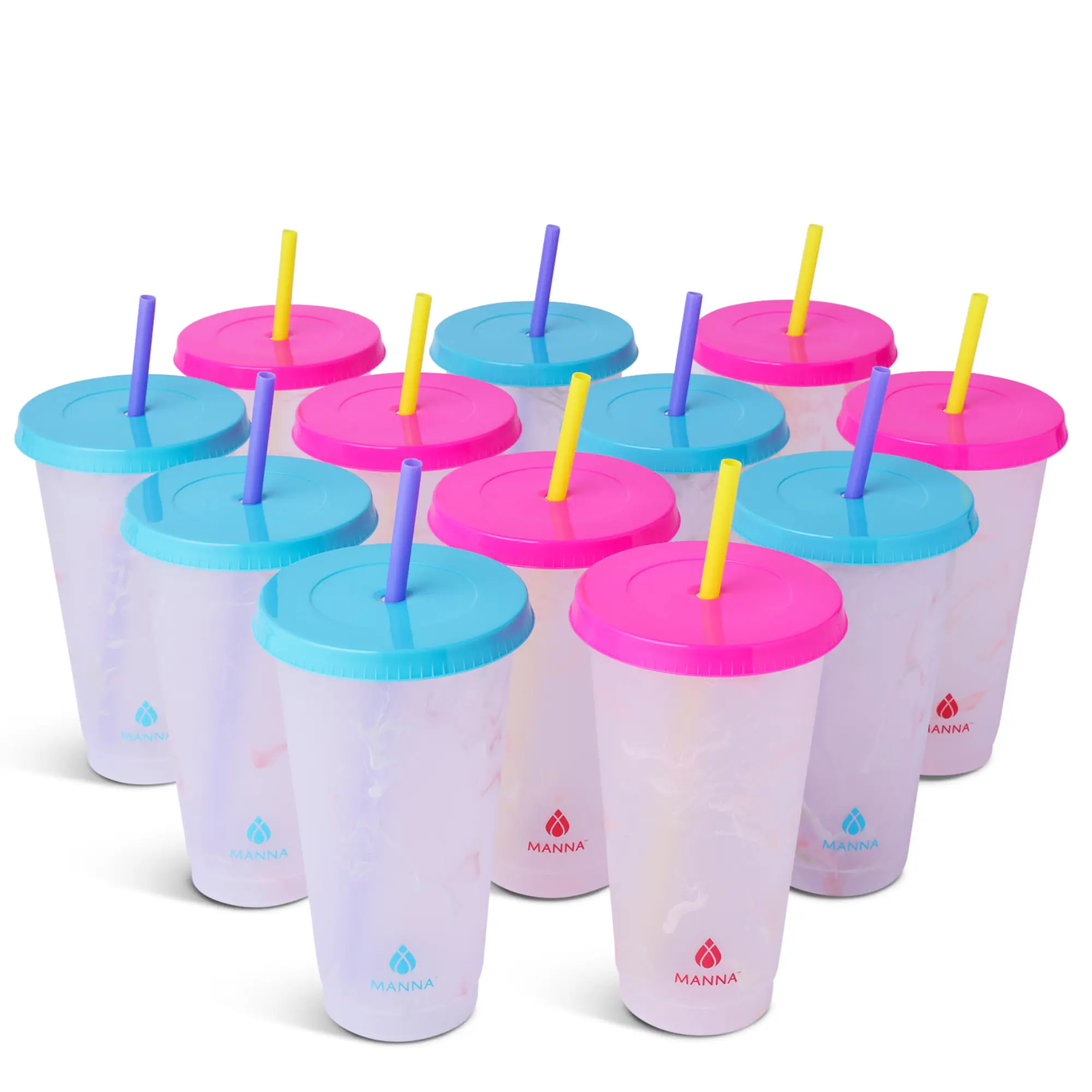 Kitchenware Reusable Tumbler Set - 24-Piece Portable Marble Color-Changing Drink Cups, Washable Drinkware for Daily Use