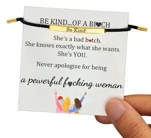 Be Kind Of A Bitch Slogan Bracelet, Adjustable Stainless Steel Hidden Message Bracelet, Inspirational Friendship Fashion Jewelry Gift For Best Friend