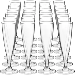 24 Champagne Glasses, 5 Oz -- Plastic Flutes, for Outdoor Parties, Weddings, Hosting, Stackable, Reusable, Disposable Stemmed Cups (Pack of 24) : Health & Household