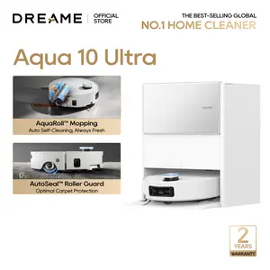 DREAME Aqua10 Ultra Roller Robot Vacuum and Mop & 30,000Pa Suction, Self-Cleaning Dock & Extending Roller Mop, Heat-Washes & Dries, Carpet Protection, AI Camera & LiDAR Avoidance Tech, Voice Control