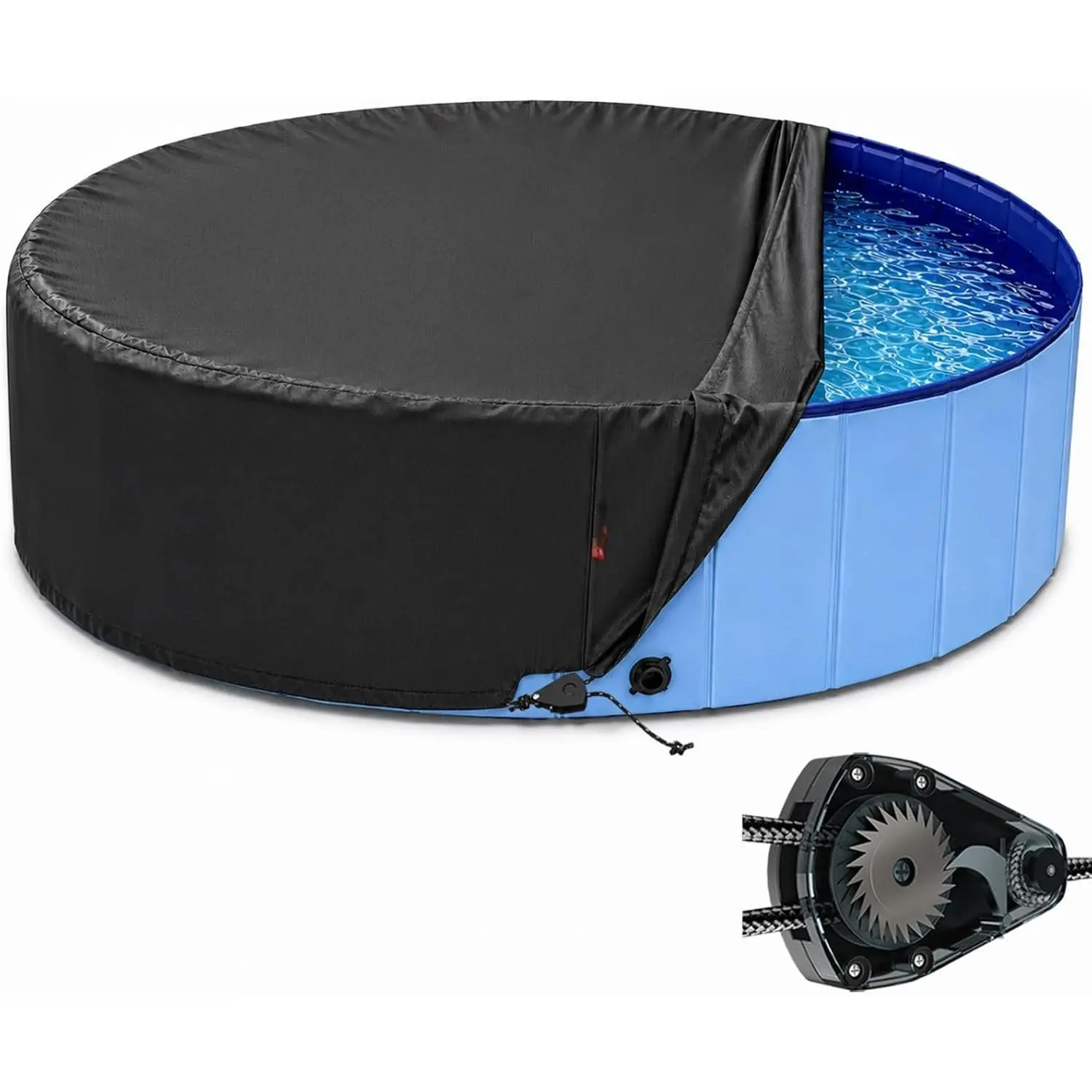 63-64 inch Kiddie Pool Cover Round, Collapsible  Pool Cover with Super Windproof Ratchet Design, Odorless  Fabric Material and - Only Cover