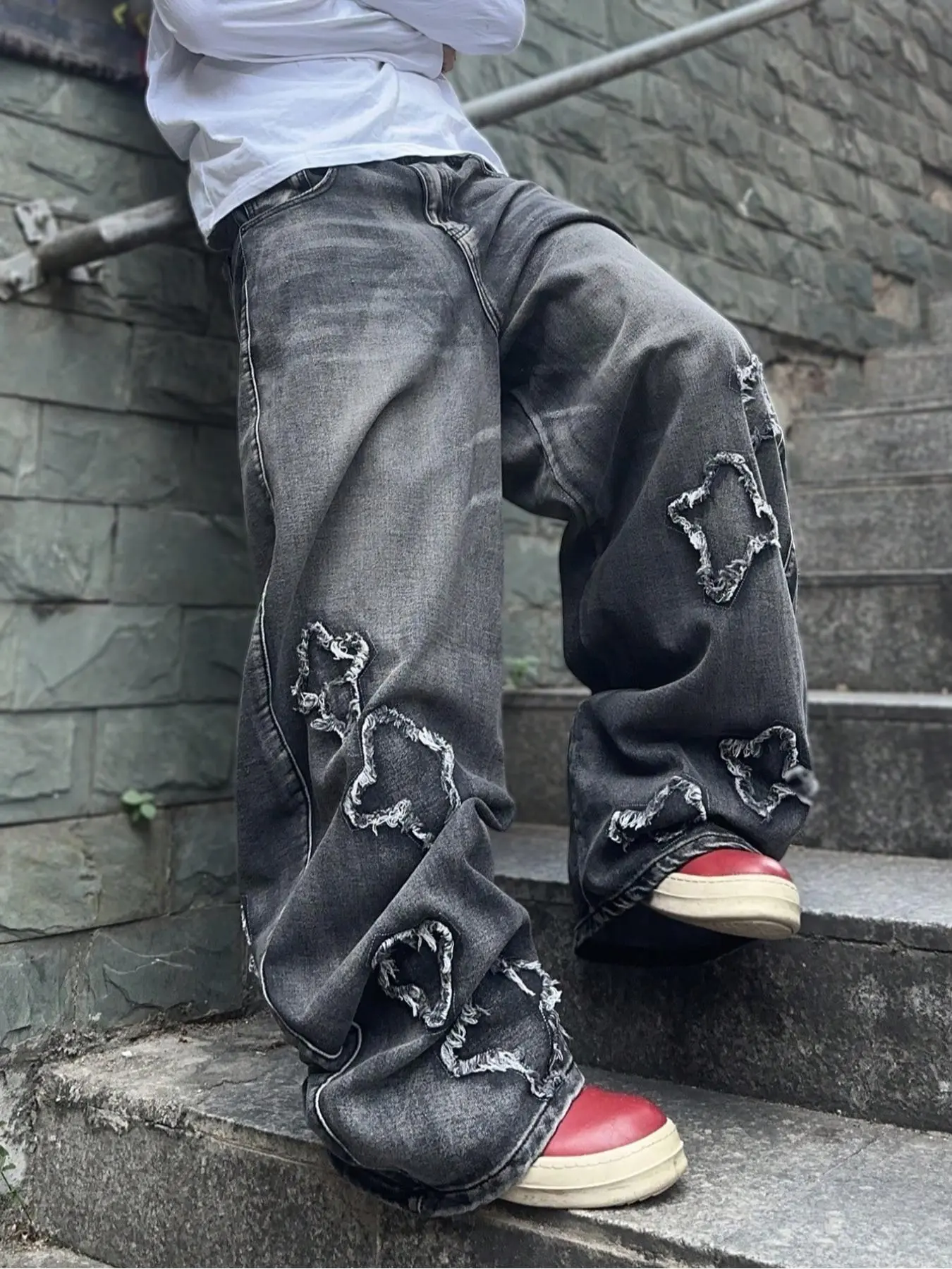 Men's Pocket Denim Jean Wide-Leg Pants - Loose Casual, Oversize, Baggy, Versatile, Alternative & Trendy Streetwear, Baggy Loose Fit, Menswear, Must-Have for Daily Outdoor Wear, All-Season Men's Bottoms Fabric Garment