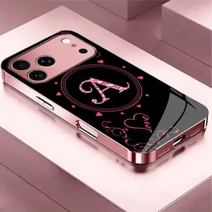 Suitable for [iPhone 17 Pro] Women's high-end phone case，The latest Pink Iridescent Glass Case—choose from 26 premium-look letters.YM99