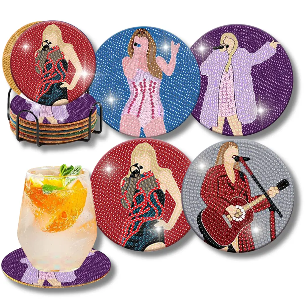 Singer Diamond Painting Coasters Kits for Adults & Kids - 4PCS with Holder, Includes Metal Set for Art Craft Supplies - Tableware Diy Wooden