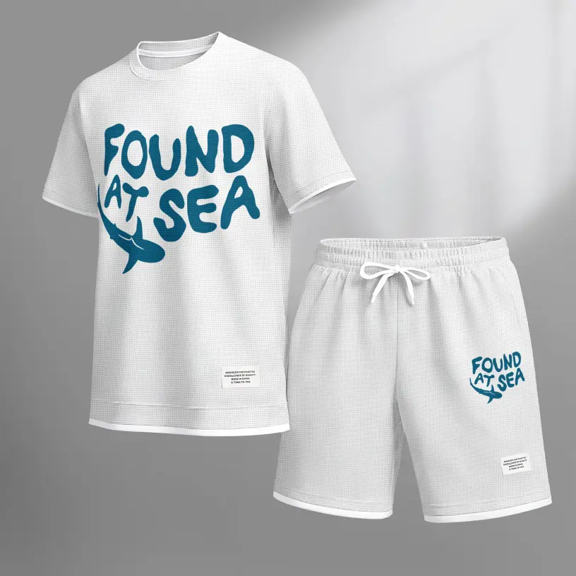Men's Shark Graphic Print Short Sleeve Shirt and Drawstring Shorts Set, Casual Summer Two-Piece Outfit, Lightweight Breathable Relaxed Fit Athletic Set for Daily Wear, Beach, Vacation, Travel & Loungewear