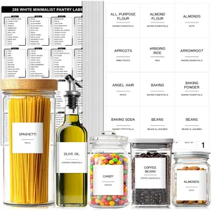 288 Pantry Labels for  Containers, Preprinted Minimalist  Stickers for Organizing Storage Bins, Jars and Kitchen