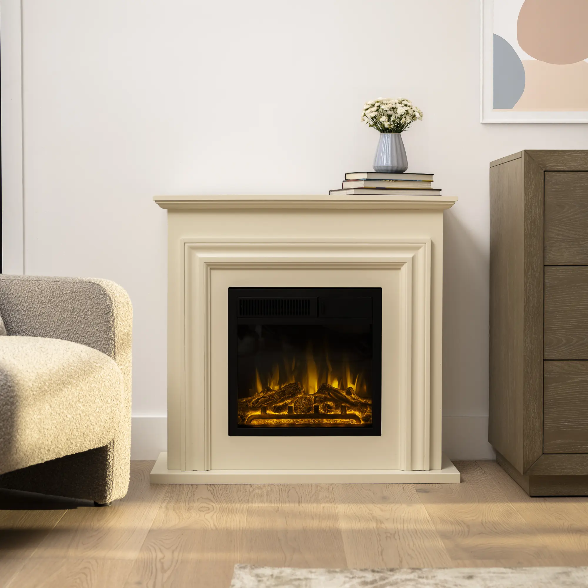 R.W.FLAME 36'' Electric Fireplace with Mantel Package, Elegant Home Decor Fireplace Insert, 750-1500W Heater Fan Combo, 3D LED Flame, Adjustable Brightness, Eco-Friendly Vent-Free, 36.14" W x 12.6" D x 33.66" H, Ideal for Bedrooms Year-Round Use