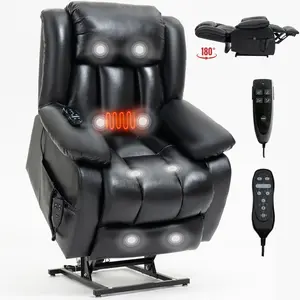 Dual Motor Recliner Chair with Massage and Heat, Medium Size Power Lift Chairs for Elderly, Genuine Leather Recliner Chairs for Adults with 2 Remote Controls and Cup Holders，Recliner Up to 350 LBS