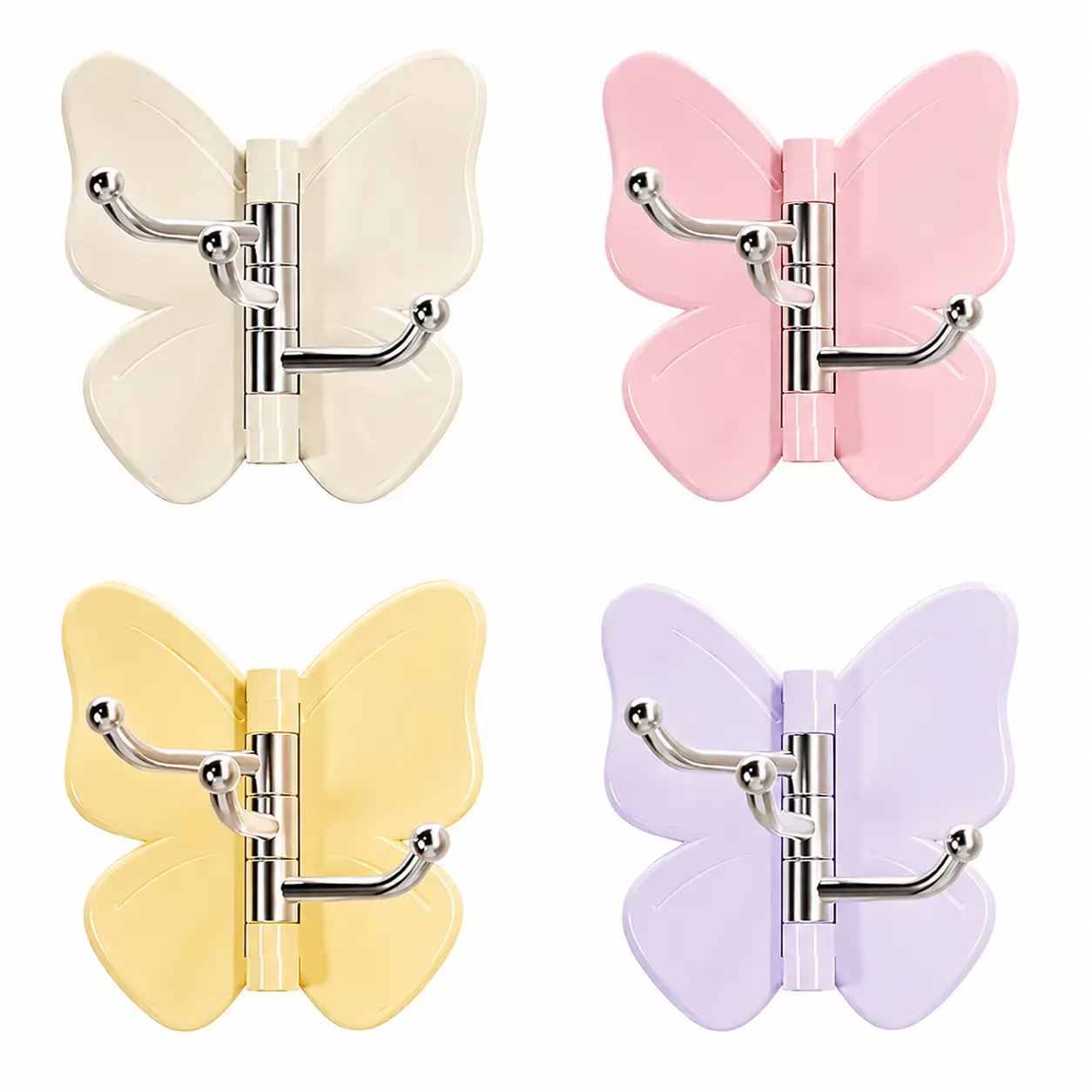 4 Pack Butterfly Wall Hooks, Cute Rotating Hooks for Bedroom, Bathroom & Entryway, No Drill Adhesive Hooks for Home Organization