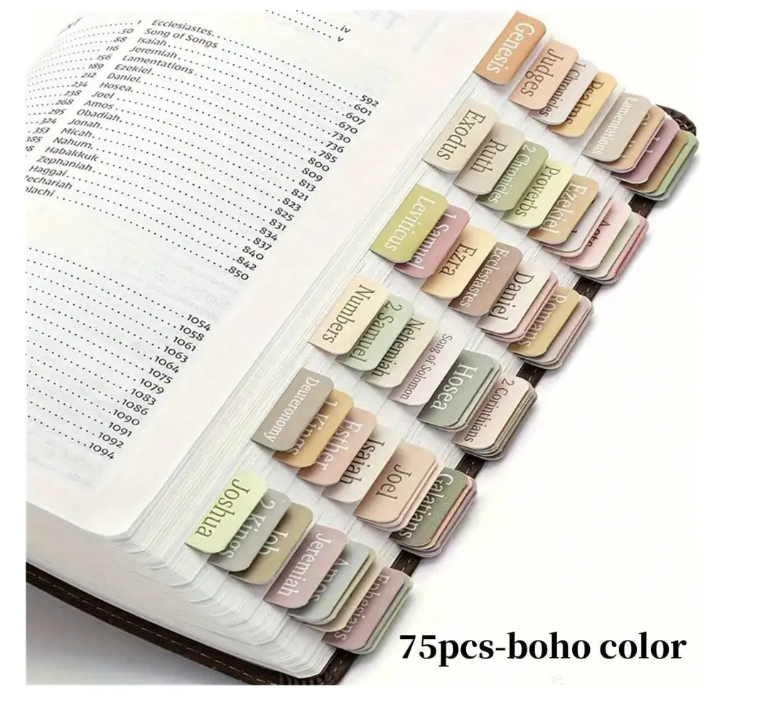 75pcs Boho-Theme Color Laminated Bible Tabs - Gentle, Warm, Repositionable Index Stickers with Removable Card Sticker Cover, Easily Accessible Organized Bookmarks for Both Genders' Personal Study sohochic
