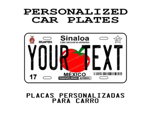 Custom Car Plate Sinaloa - Decorative Aluminum Plate with High-Gloss Finish, Standard 6"x12"