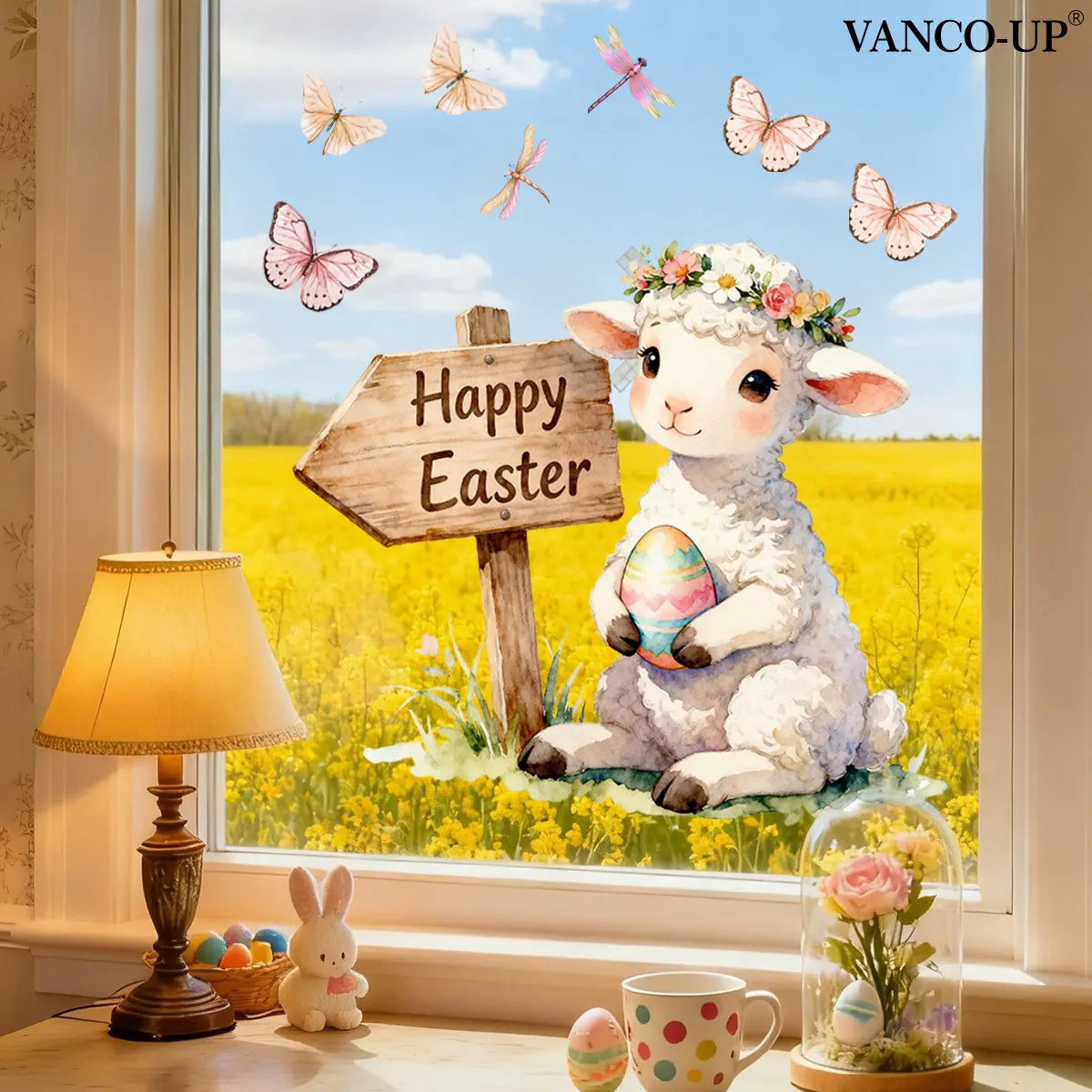 2D flat one (30*30cm) Easter egg, lamb and butterfly window stickers, electrostatic adsorption glass window decoration and beautification E21177-NC