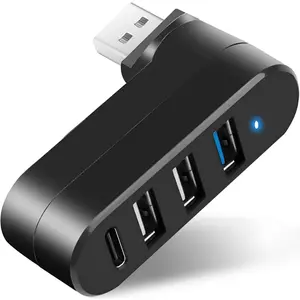 4-port USB 3.0 Hub [90 ° /180 °   degree rotatable], USB splitter with 3 USB-A ports & 1 USB C power/data port, USB extender for laptop, car, iMac, macBook Air, MacBook Pro, and more