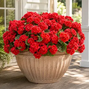 Artificial Geraniums Fake Flowers for Outdoors Decoration, 12 Bundles Silk Geraniums Red Flower UV Resistant Look Real Faux Plants for Front Door Garden Porch Planter Patio Balcony Yard Indoor Home Centerpieces