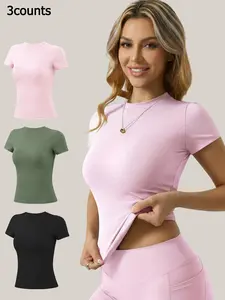 Women's Short Sleeve Workout Tops - High-Elasticity Slim-Fit Yoga Tee, Breathable Quick-Dry Fitness Shirt for Gym, Running Training & Casual Daily Wear