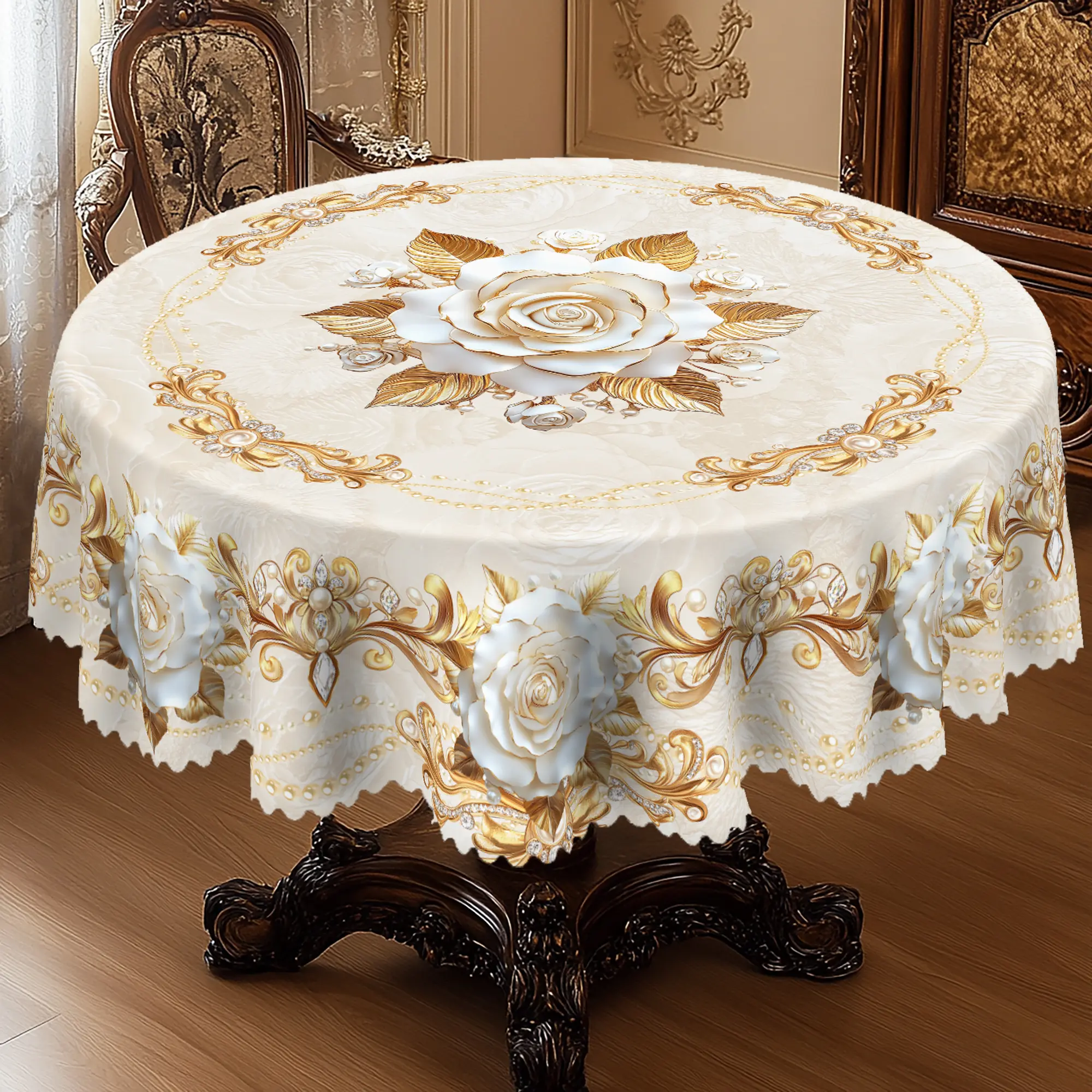 XEXSIN Romantic Floral Print Tablecloth - Round/Rectangle Sizes (55x70in, 60x86in) - Washable, Weather-Resistant Cover with Self-Adhesive Stays Put for Outdoor Picnic Table, Patio Dining Table, Wedding Decor (Home & Festive Supplies), Washable Table Cover