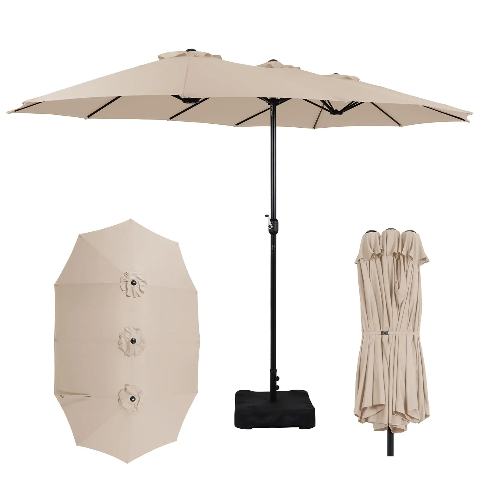 15FT Patio Umbrella with Base Included | Extra Large Double Sided Patio Umbrella | Heavy Duty Outdoor Market Umbrella for Patio Furniture, Garden, Deck, Lawn & Pool | Beige