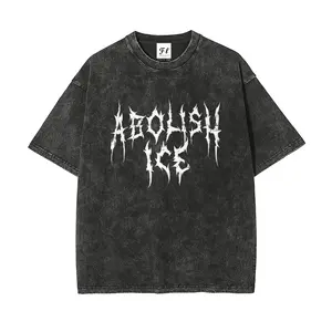 Abolish ICE Black Metal Style Political Protest S~3XL Oversize Unisex Washed T-Shirt for Women and Men's Unisex Fit Batik Cotton Oversize Streetwear Menswear  Super Soft Pre-Shrunk