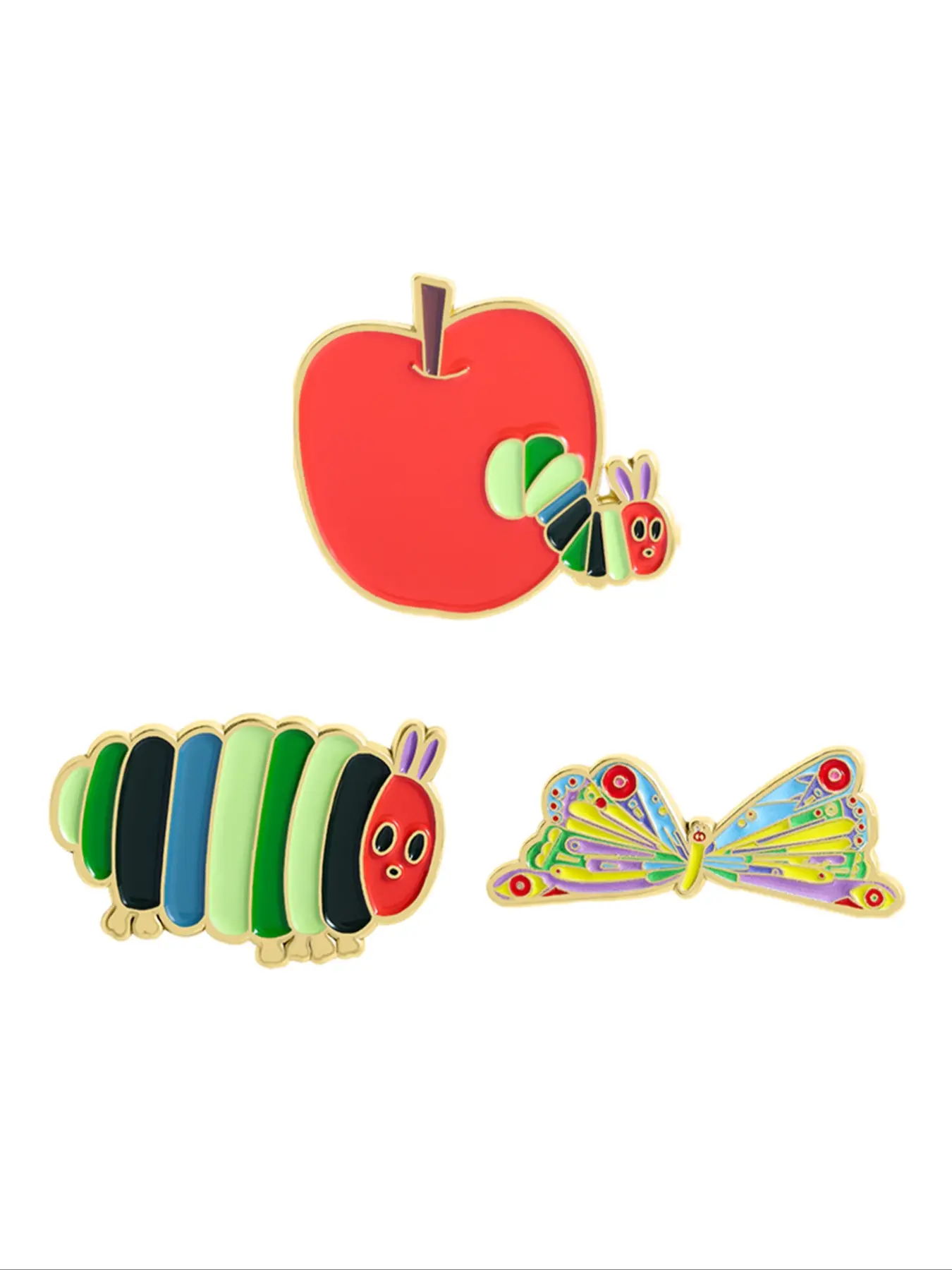 3PCS Hungry colorful caterpillars, butterflies, animal brooches, Brooch pins, cartoon badges, charms, matching clothes, backpacks, jewelry, fashion accessory suitable for men and women to wear daily, exquisite gifts for friends