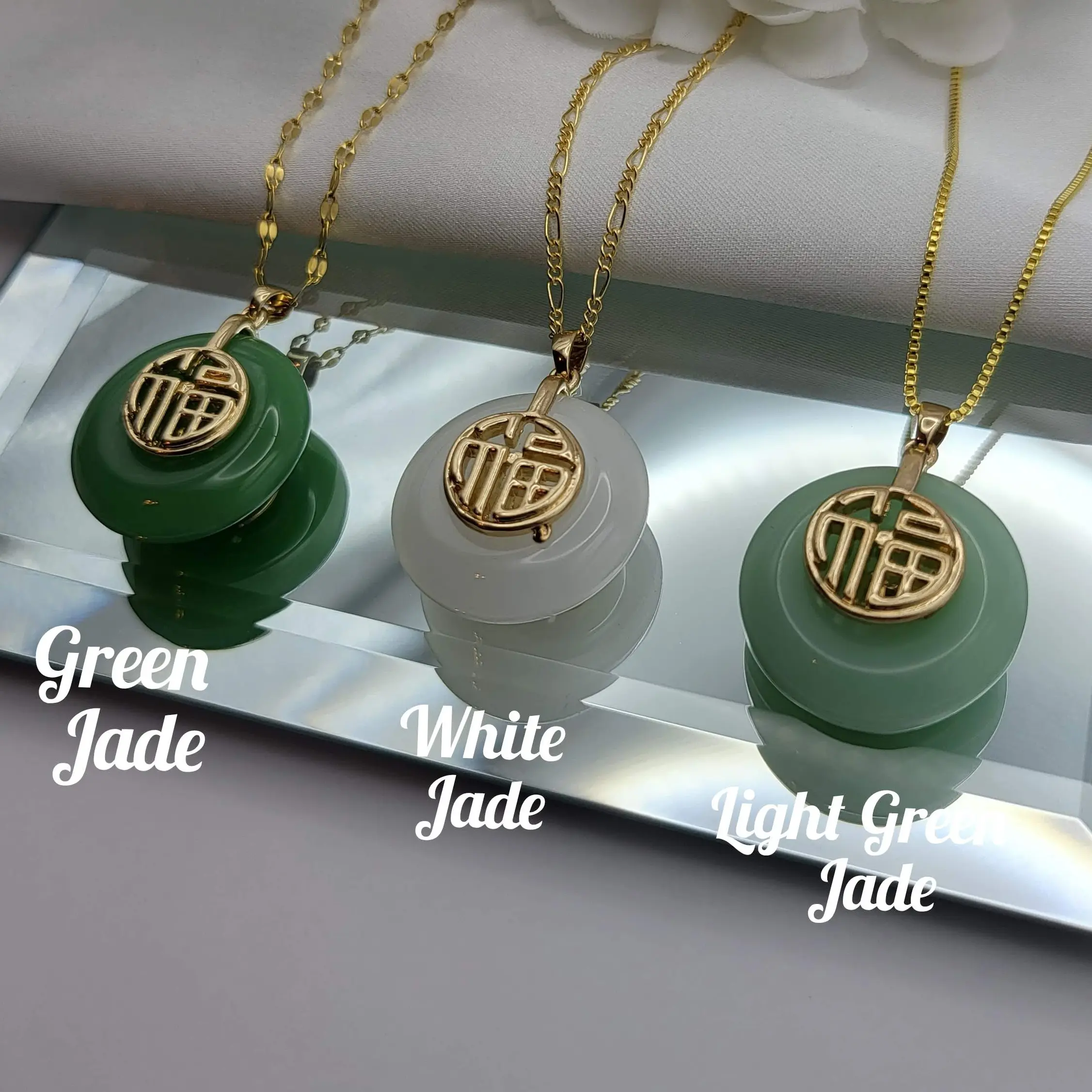 18K Gold PVD Donut Malay Jade Necklace