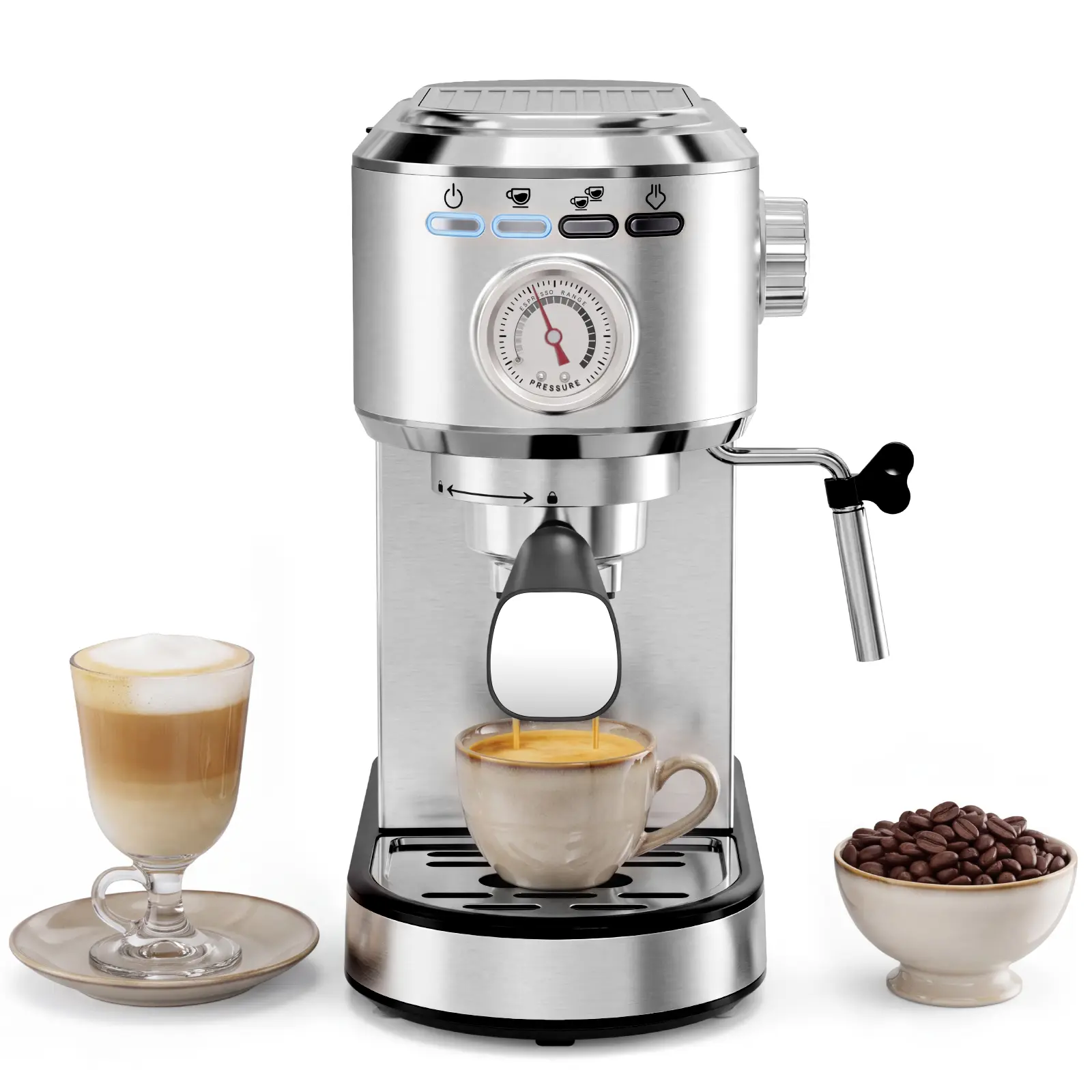 Sweetcrispy Corded Bar Espresso Coffee Maker Machine for Home Use - Kitchen Appliances, Compact Yet Powerful Design, Stainless Steel Steam Wand, NTC Control, 34oz Removable Tank, Latte & Cappuccino Brewing, At Home Espresso & Latte Capability