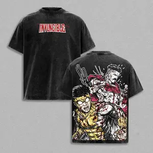 Invincible Omni Man Vs Mark Grayson Brutal Fight Game | Vintage Washed Graphic Tee | Oversized Heavyweight Game Shirt | Large Back Graphic Streetwear | High-Quality Cotton Fabric | Unisex | Game Merch | Gift For Gamers | Year-Round Casual Wear