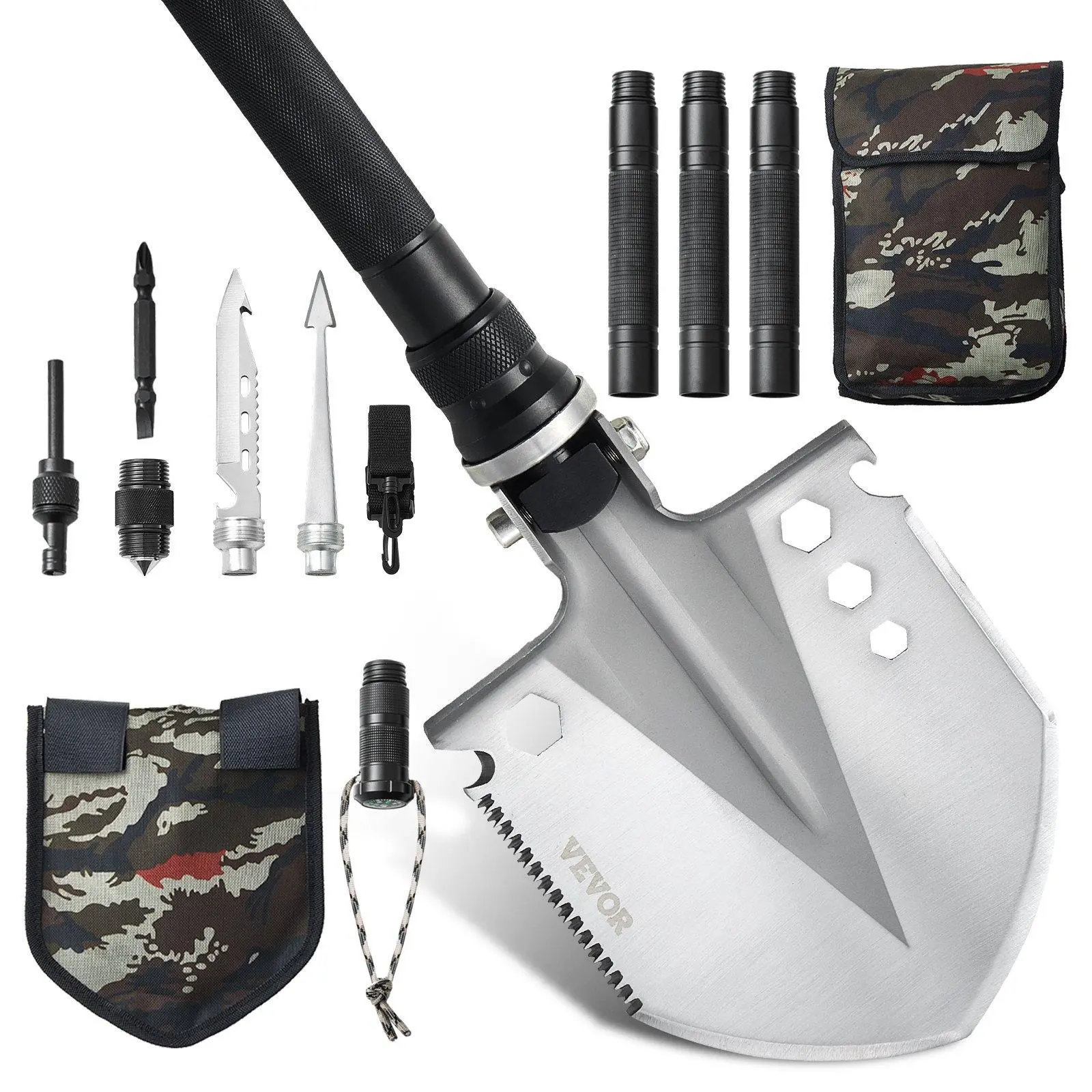 【Summerfinds】Survival Shovel 13 in 1 Camping Shovel Folding Multitool Portable Compact VEVOR Super Brand Day