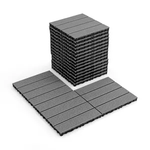 COSTWAY - 12 x 12 Inch 18 Piece All Weather Interlocking Deck Tiles for Splicing Area-Gray