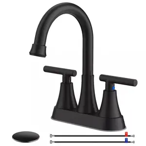 4 inch Matte Black Bathroom Sink Faucet 2-Handle Centerset Bathroom Faucet 360 Swivel Spout Bathroom Vanity Sink Faucets for Sink 3 Hole Bathroom Basin Lavatory Mixer Tap With Pop-up Drain & Supply Hoses